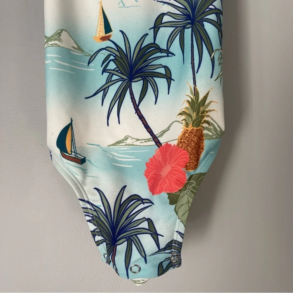 Outdoor Oasis 5T Toddler White Tropical One Piece Swimsuit Coconut Palm Tree